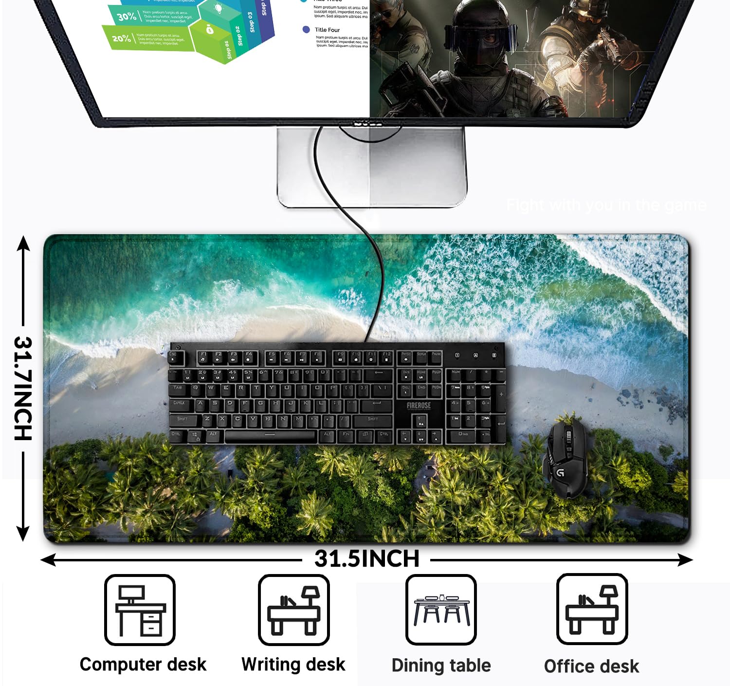 Alfombrilla de mouse grande para juegos (31.5 x 13.7 pulgadas), alfombrilla de mouse estable extendida con bordes cosidos, alfombrilla de escritorio, alfombrilla de escritorio para el