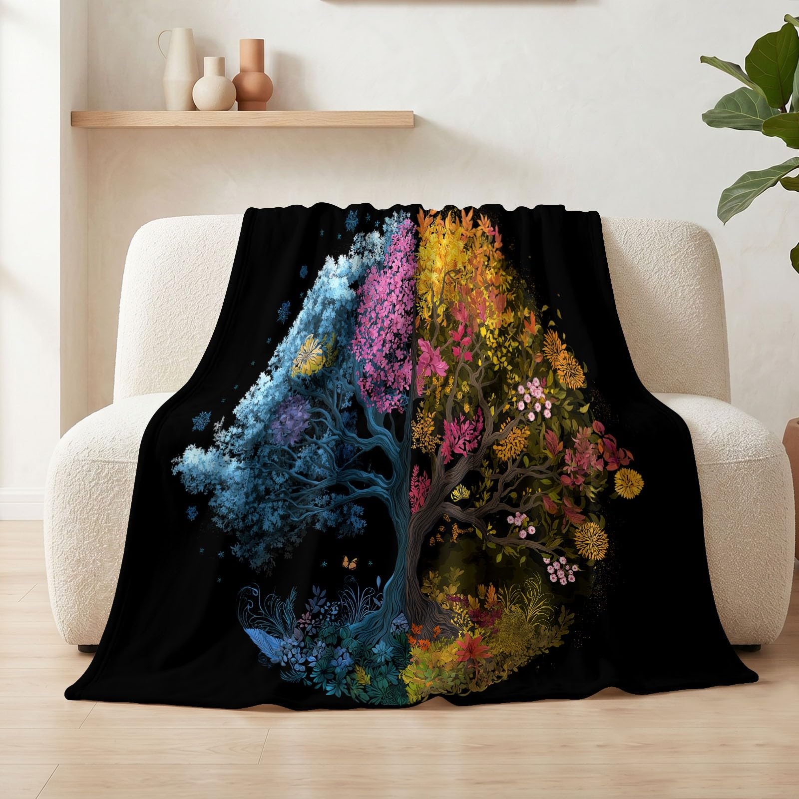 Nowoczesny koc Tree Life 150 x 200 cm, flanelowy, narzuta na kołdrę dla