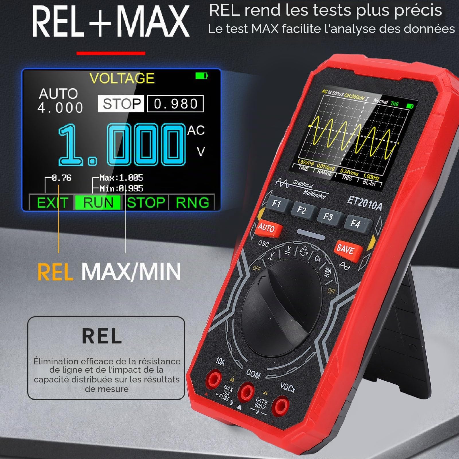Oscilloscope Multimètre Portable 2-en-1, Bande Passante 1MHz, Écran 2,4 Pouces, Taux d'Échantillonnage 2,5Msps, Boîtier ABS, avec Étui de Transport et Stylos de Test