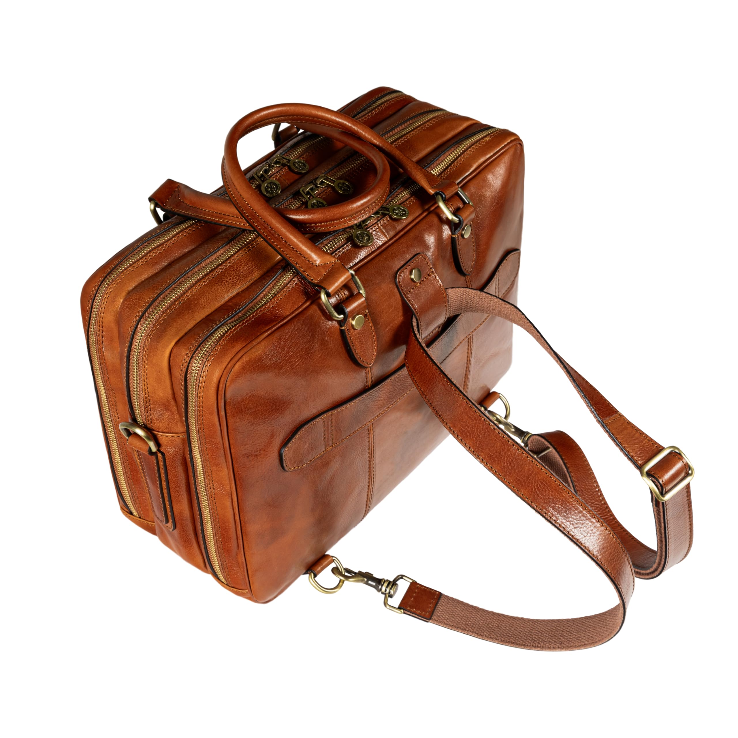 Time Resistance Leather Laptop Briefcase - Full Grain Leather Computer Bag for Men and Women (Cognac Brown)