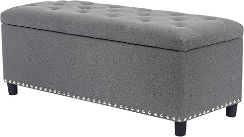 Miniatura 10 de Joveco Banco de almacenamiento, reposapiés otomano, banco de entrada otomano de almacenamiento copetudo con remache, reposapiés para sala de estar y