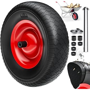 GARDEBRUK Schubkarrenrad PU Vollgummi pannensicher 4.80/4.00-8 ?390mm Stahlfelge 200kg Achse Diamantprofil Reifen Vollgummireifen Ersatzrad Schwarz