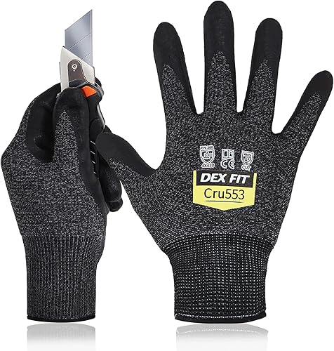 Miniatura 17 de DEX FIT Level 5 Cut Resistant Gloves Cru553, 3D-Comfort Fit, Power Grip, Professional, Durable, Touchscreen, Thin, Cool Azul