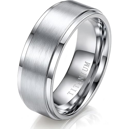 Jstyle Titanium Ring Wedding Band for Men Women 6mm 8mm Matte Brushed Step Edge Comfort Fit, Hypoallergenic Lightweight Durable Rust Resistant Engagement Anniversary Promise Ring Size 6-14
