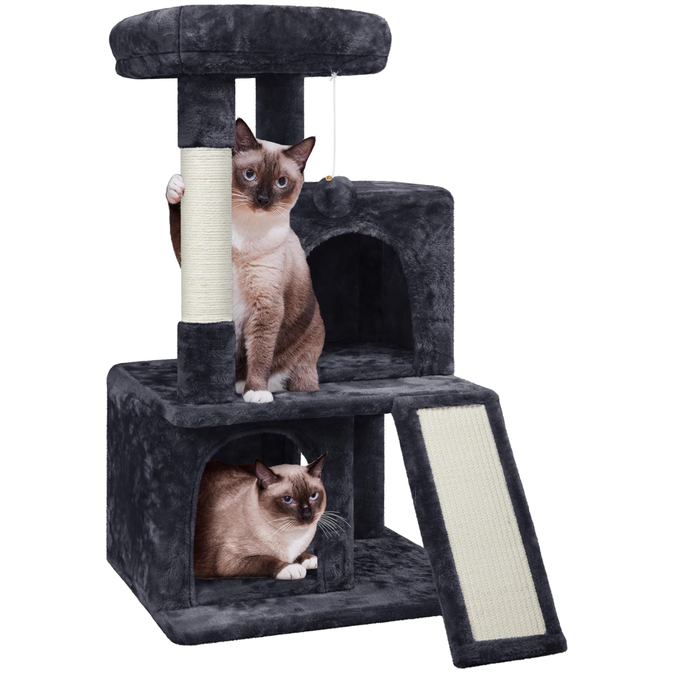 Yaheetech Cat Tree, 92cm Multilevel Cat Tower with Double Condo Scratching Post Dangling Ball for Small/Medium Kittens Pets, Pet Furniture House Black