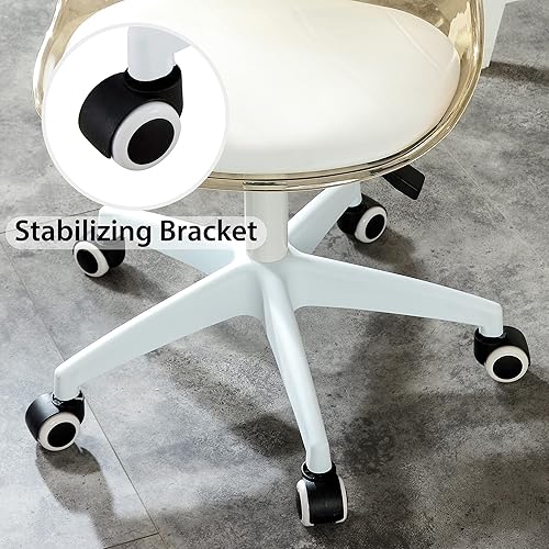 Miniatura 6 de Btikita Silla de escritorio transparente con cojín suave de piel sintética, silla de oficina en casa con ruedas, silla rodante sin brazos ajustable