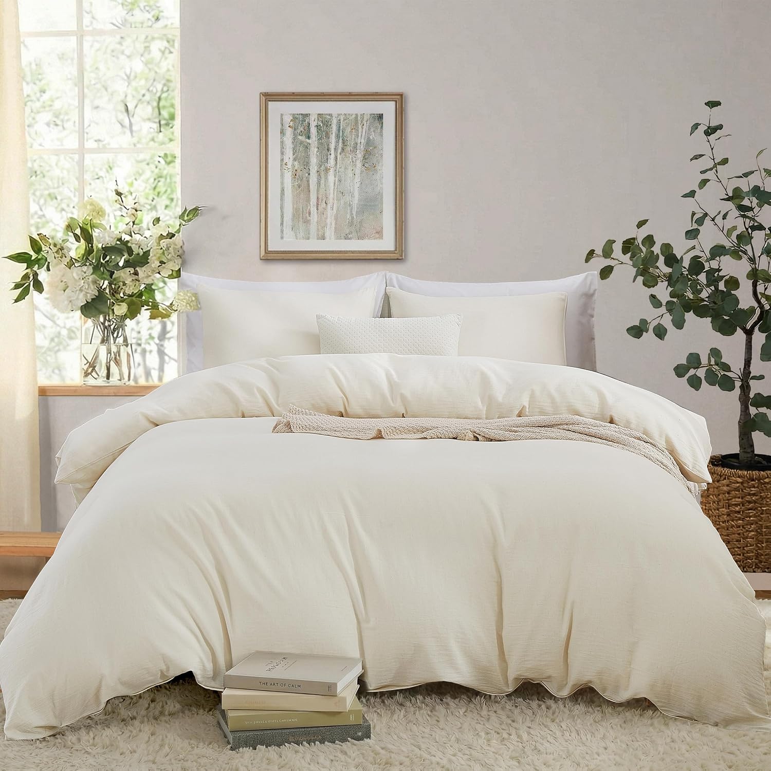 Oli Anderson Queen Duvet Cover, Cotton Linen Blend, 3 Pieces, Natural Linen | Soft Breathable, Home Bedding Set, Comforter Cover, Zipper Closure, 8 Corner Ties, All-Season Comfort