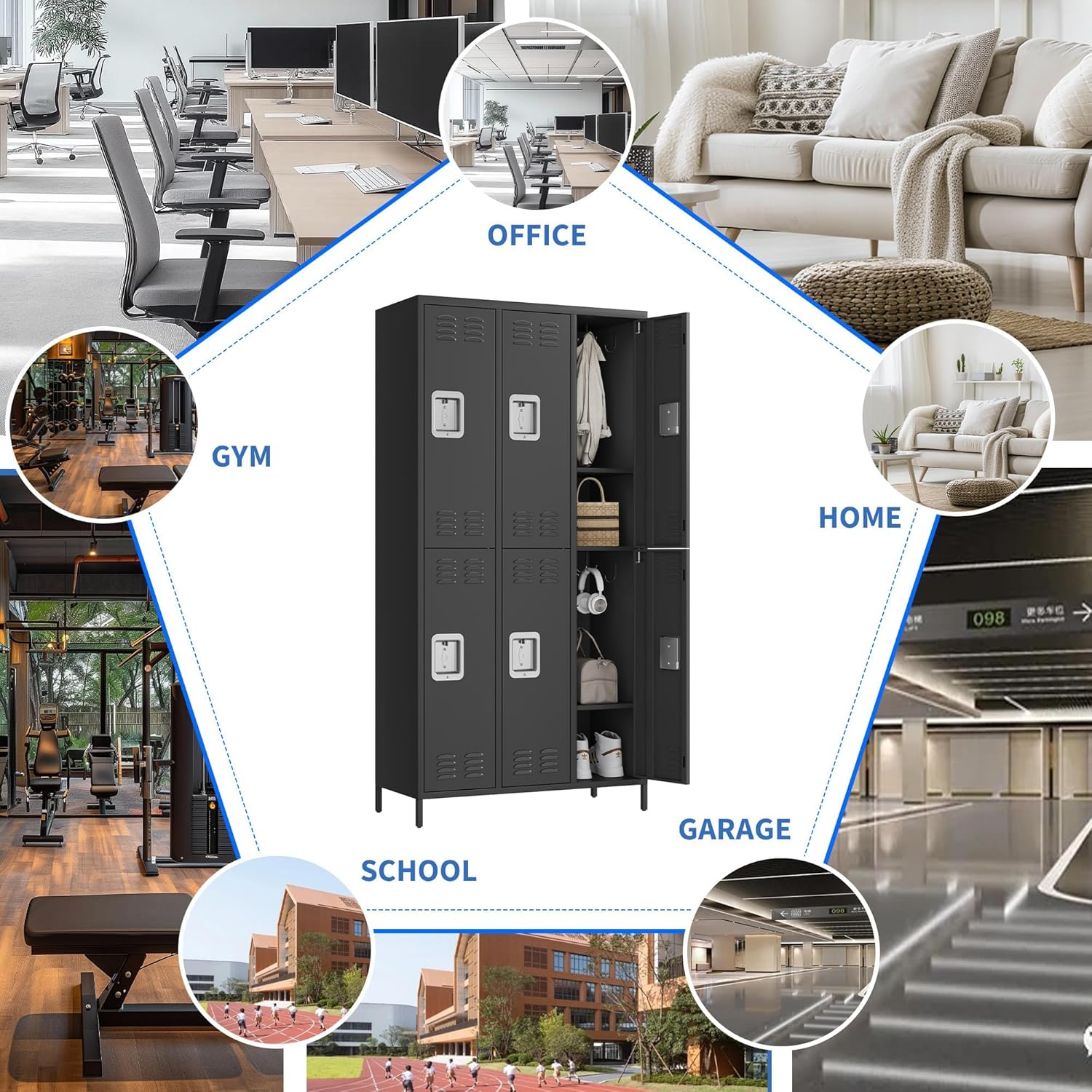 GAOMON 6 Doors Employee Lockers for Office, Metal Sorage Locker Combination, Lockable Employees Metal Locker with Door, Industrial Storage Lockers for Home, School, Gym (6 Doors)