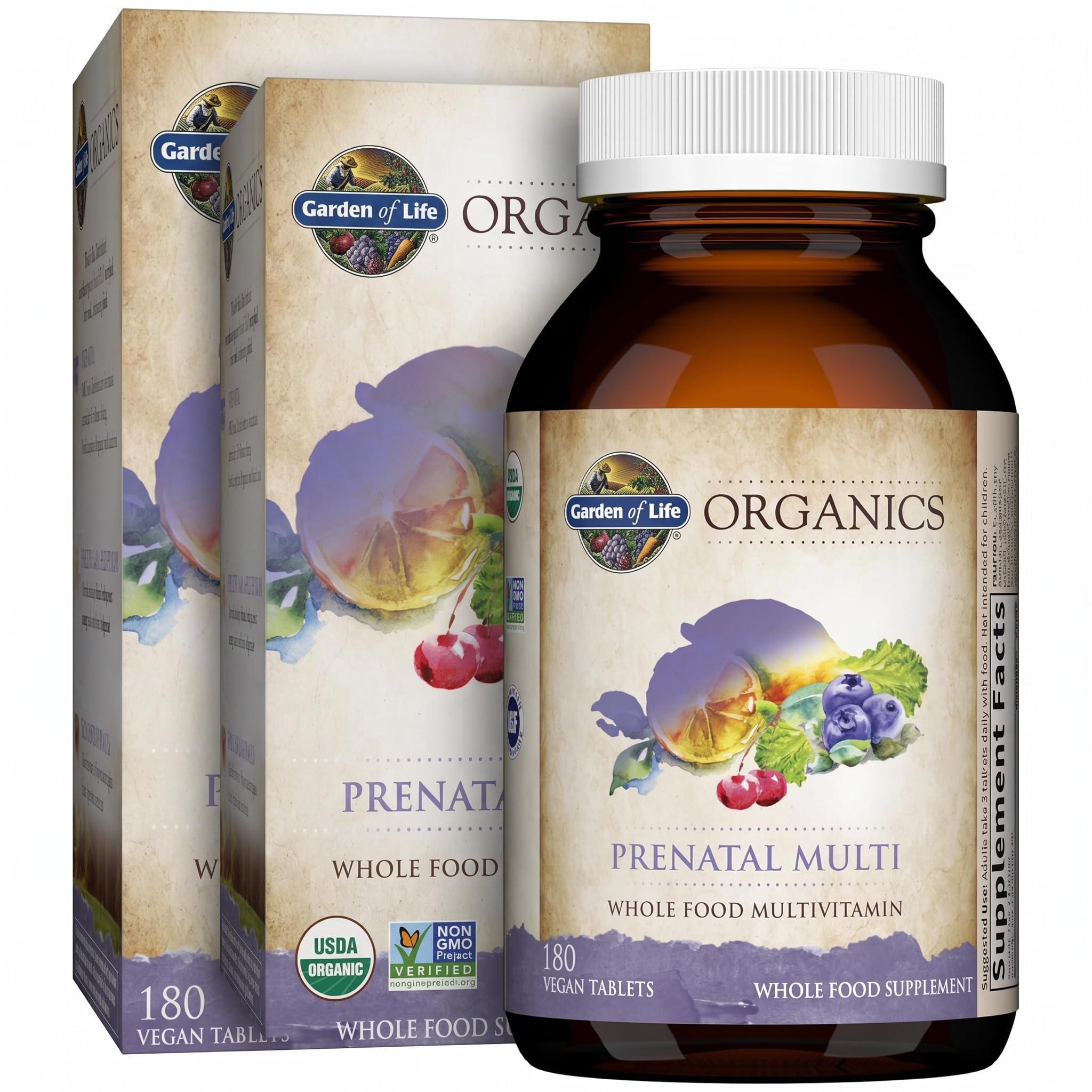 Garden of Life Organics Women’s Prenatal Multivitamin with Vitamin D3,B6,B12,C &amp; Iron,Folate for Energy &amp; Healthy Fetal Development – Organic,Non-GMO,Gluten-Free,Vegan,60 Day Supply,(Pack of 2)
