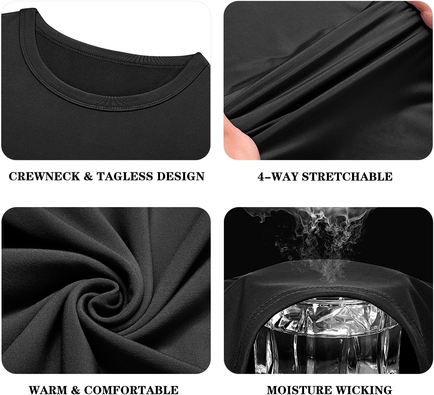 URRU Men's Thermal Long Sleeve Shirts Fleece Lined High Stretch Thermal Underwear Tops Base Layer for Men Cold Weather Gear - Image 4