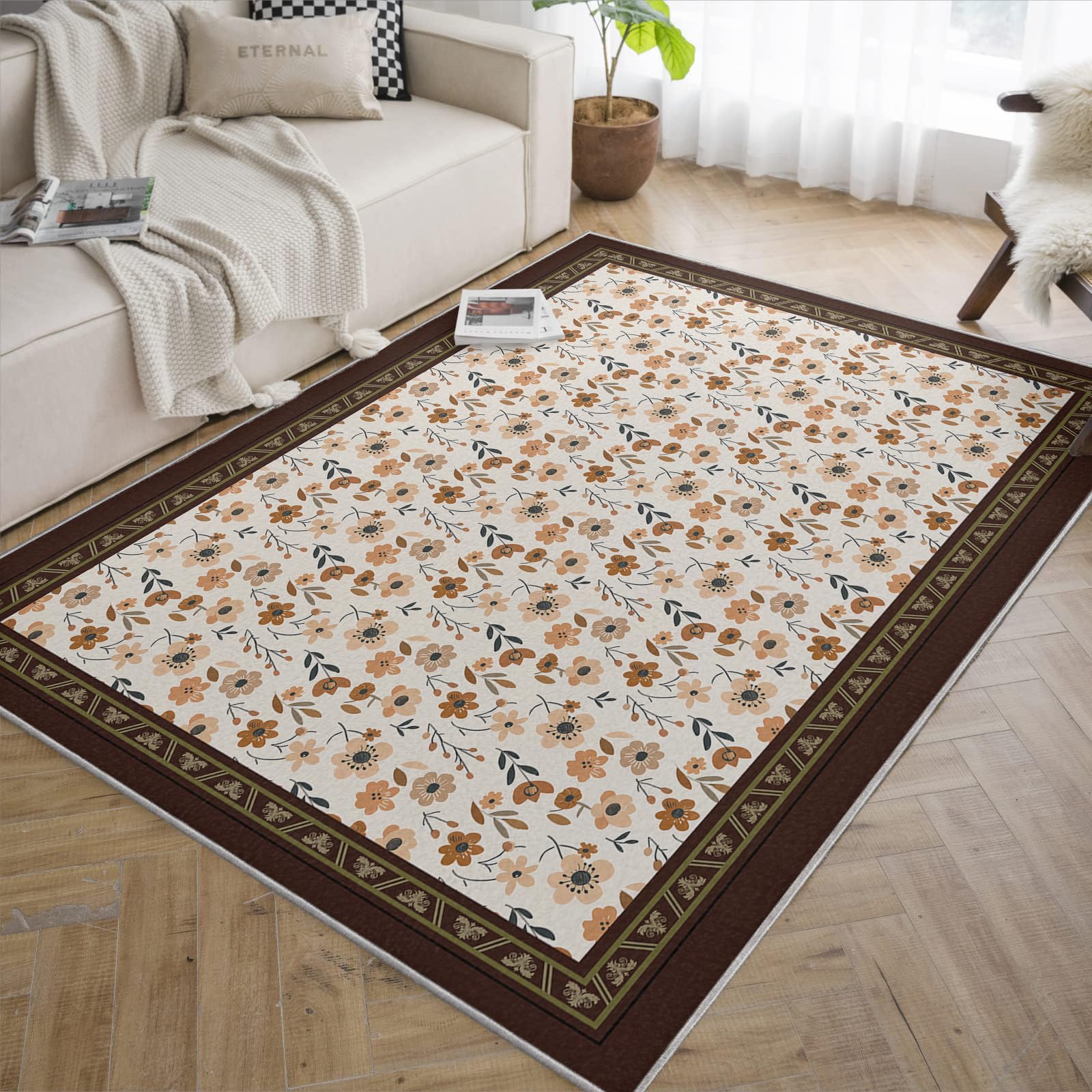 Tapis floraux lavable à poil bas pour purifier la décoration de chambre