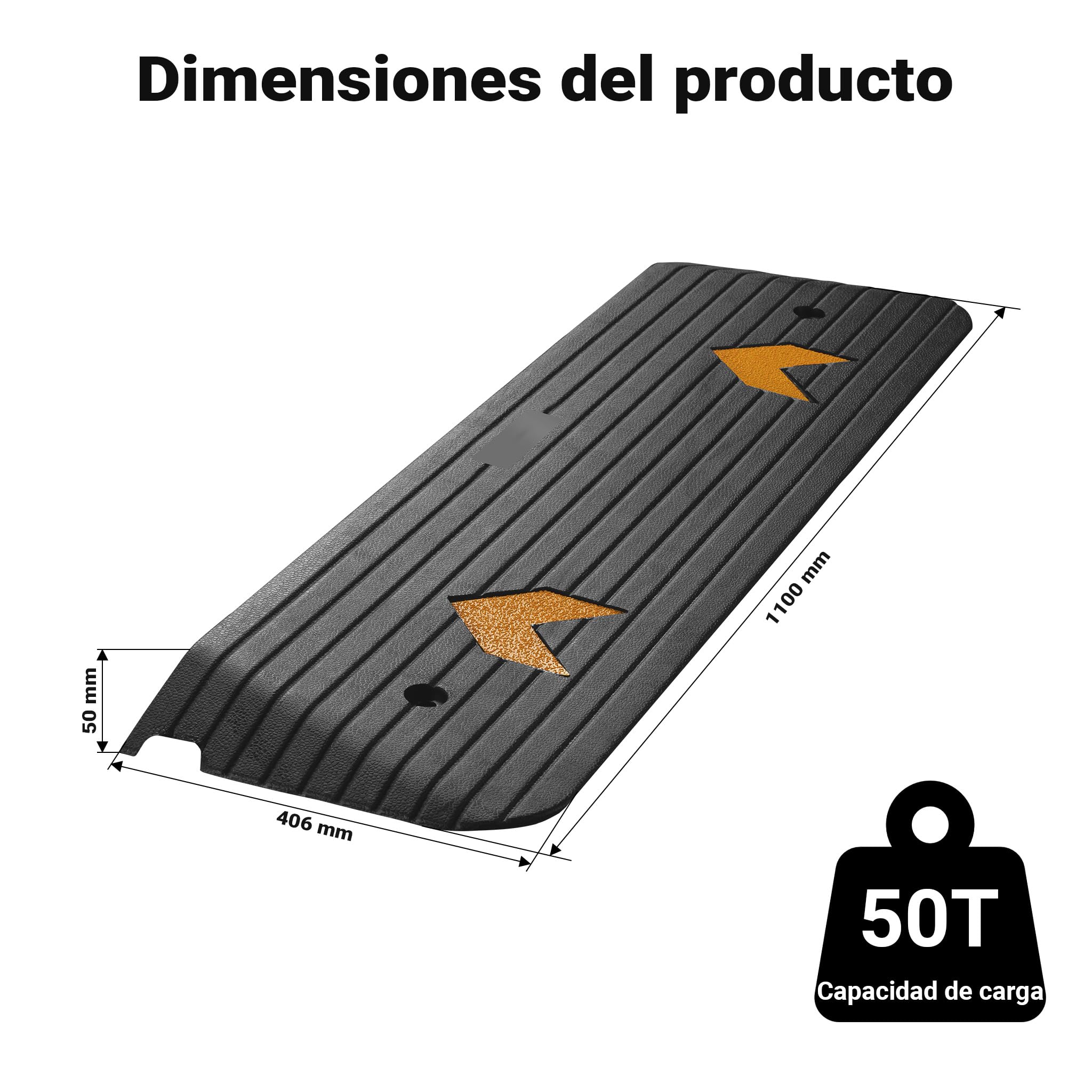 Wiltec Rampa de goma 1100 x 406 x 50 mm 50 toneladas antideslizante reflectante