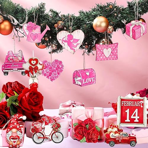 Miniatura 5 de 24 adornos colgantes rosados de San Valentín  Sobre de corazón para tartas de autos, regalos de rociadores enanos para decoración del día de San