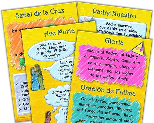 Las Oraciones - Padre Nuestro, Ave María, Señal de la Cruz, Gloria -12" x 18" Carteles para el Aula (Grupo de 4)