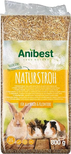 Anibest Naturstroh, Kleintierstreu, 100 % natürliche Einstreu für alle Nager & Kleintiere, Kaninchen, Hamster, Meerschweinchen und Co, saugfähig, wärmeisolierend, Made in Germany, 0,8 kg - 1