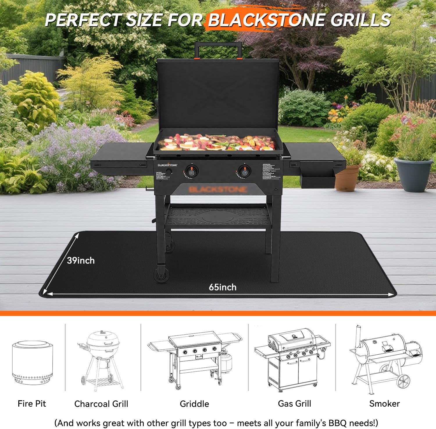 65x39 inches Large Under Grill Mats for Blackstone, Double-Sided Fireproof Outdoor Grill Protective Mat, Oilproof Waterproof BBQ Fire Pit Fireplace Mat