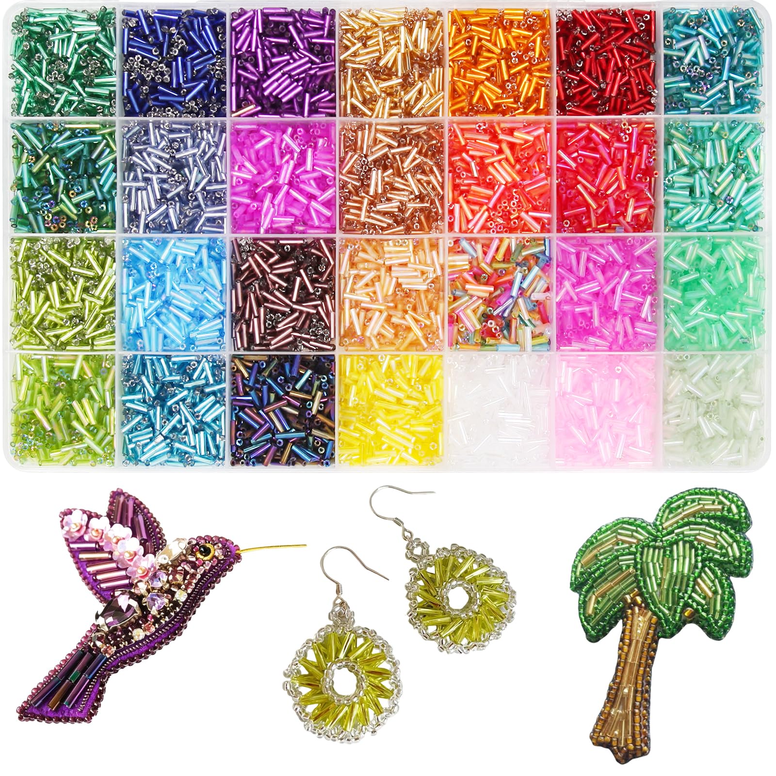 EuTengHao Tube Beads Kit 7mm Glass Bugle Seed Beads for Jewelry Making Embroidery & Home Decoration (28 Vibrant Colors, 8400pcs)