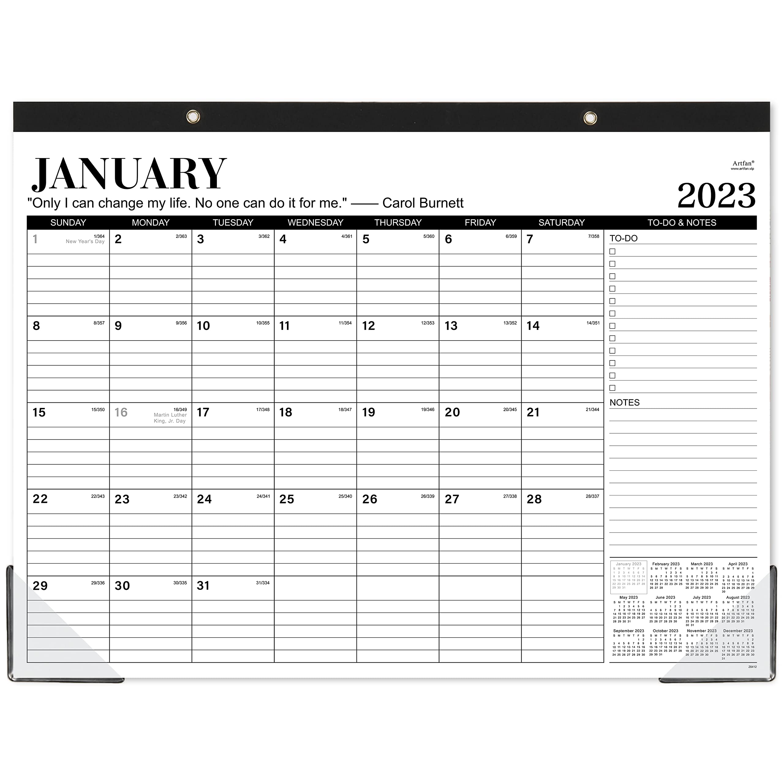 2023 Desk Calendar - Large Desk Calendar 2023, Jan. 2023 - Dec. 2023, 22" x 17", Thick Paper with Corner Protectors, Large Ruled Blocks, 2 Hanging Hooks, To Do & Notes - Classic Black