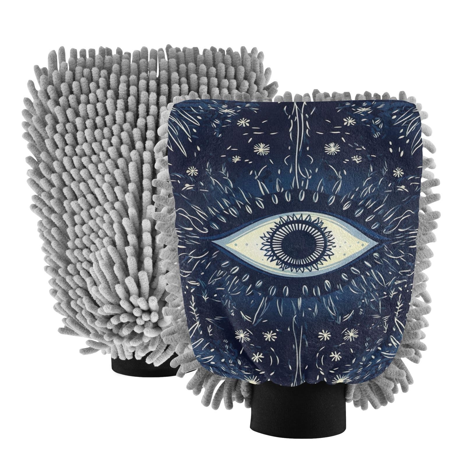 Hezely Blue Evil Eye Car Wash Mitt, 2PK Scratch Free Lint-Free for Car Washing and Detailing
