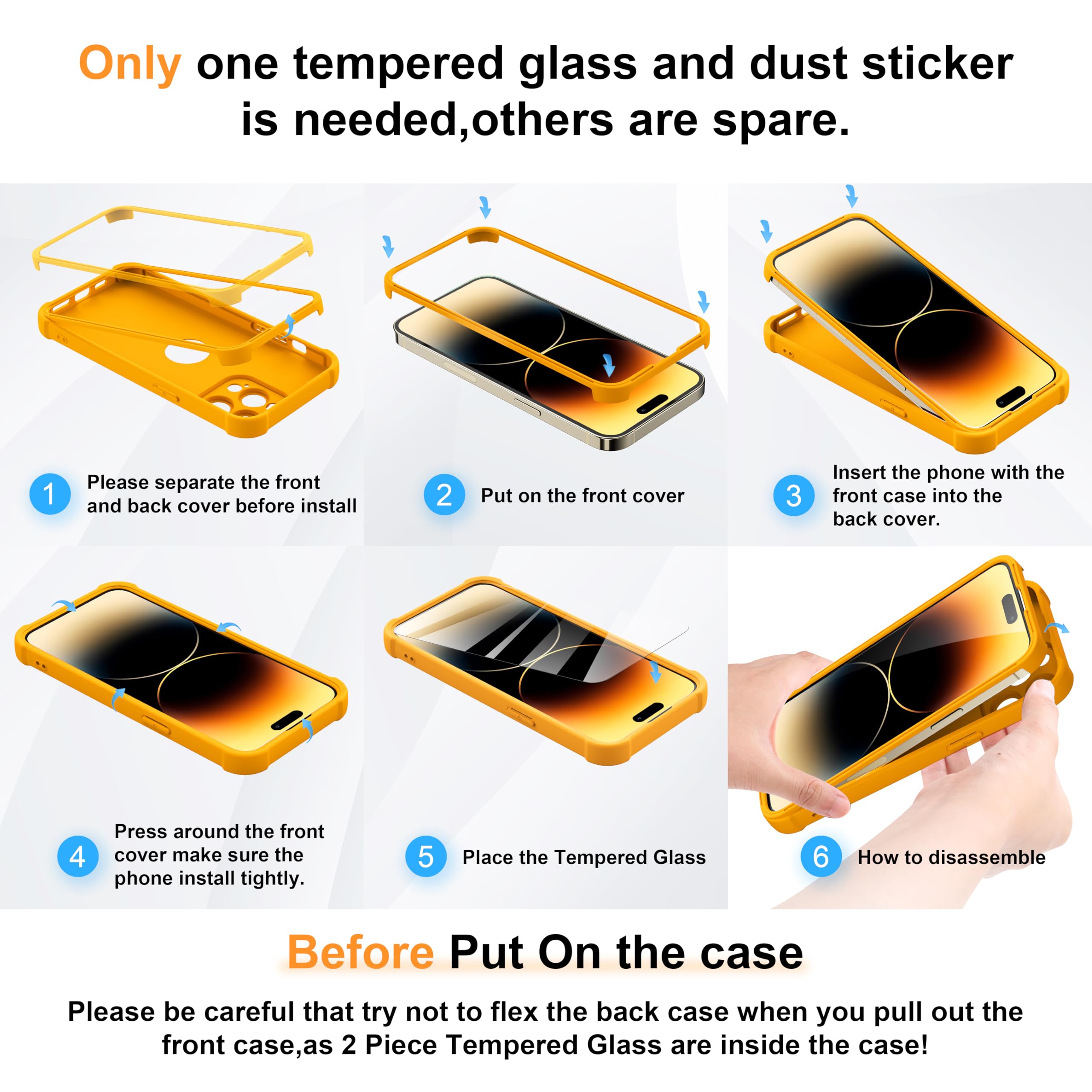 ORETECH Compatibile con Cover iPhone 14 Pro Max,Custodia iPhone 14 Pro Max con [ 2 x Pellicola Protettiva Vetro Temperato] 2 in 1 Ultra Sottile Antiurto Hard PC Silicone Anti Graffio Cover - Giallo - Vista 7