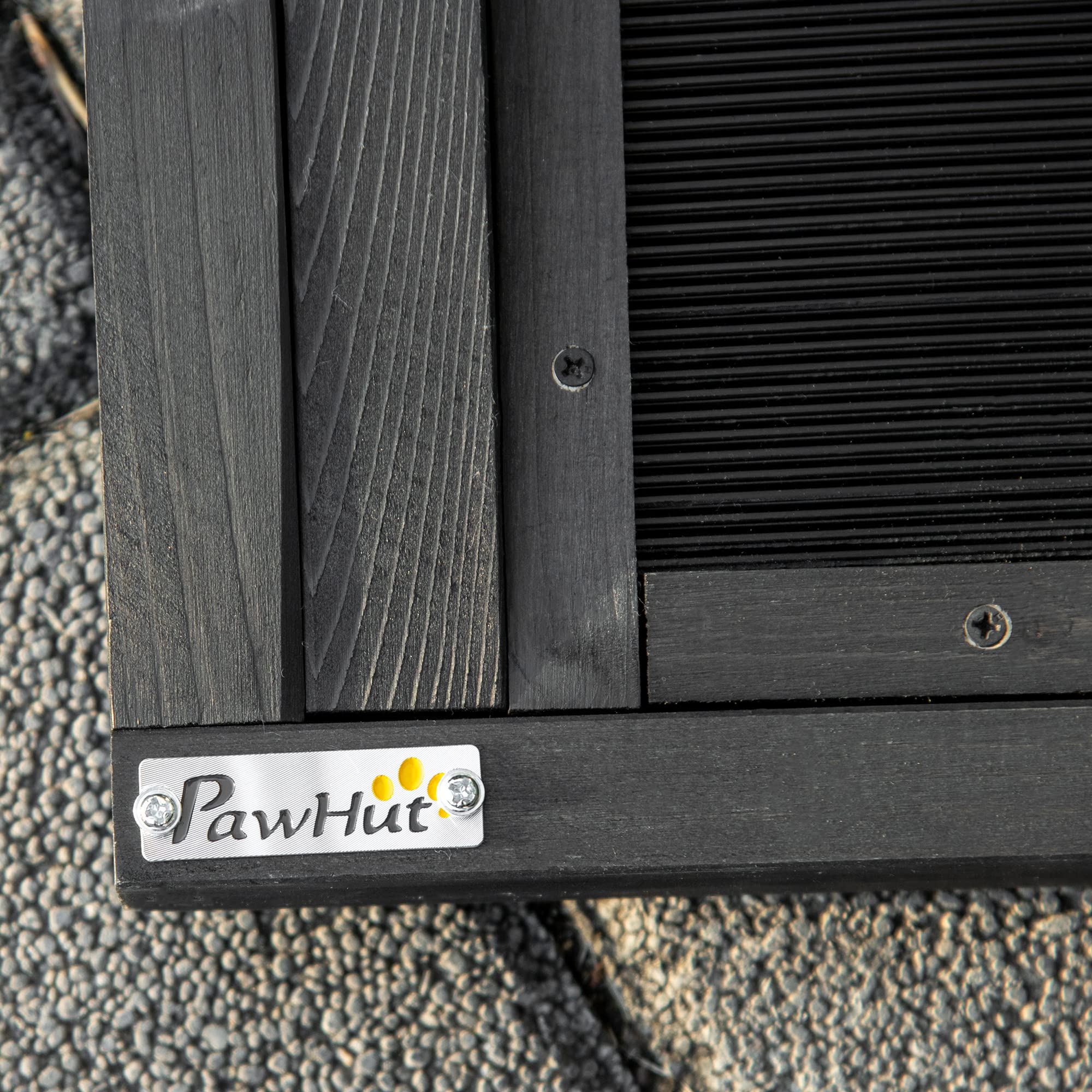 PawHut Rampa per Cani Pieghevole in Legno con Superficie Antiscivolo e Maniglia Laterale, 43x165x6.5cm, Nero