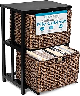 Sponsored Ad - BIRDROCK HOME 2 Tiered File Cubby w/Wood Top - File Cabinet, Home Office Storage, Nightstand, Decorative Wooden Organizer | Desk, Modern Table, Shelves, Side Table, Craft Furniture - Brown Wash