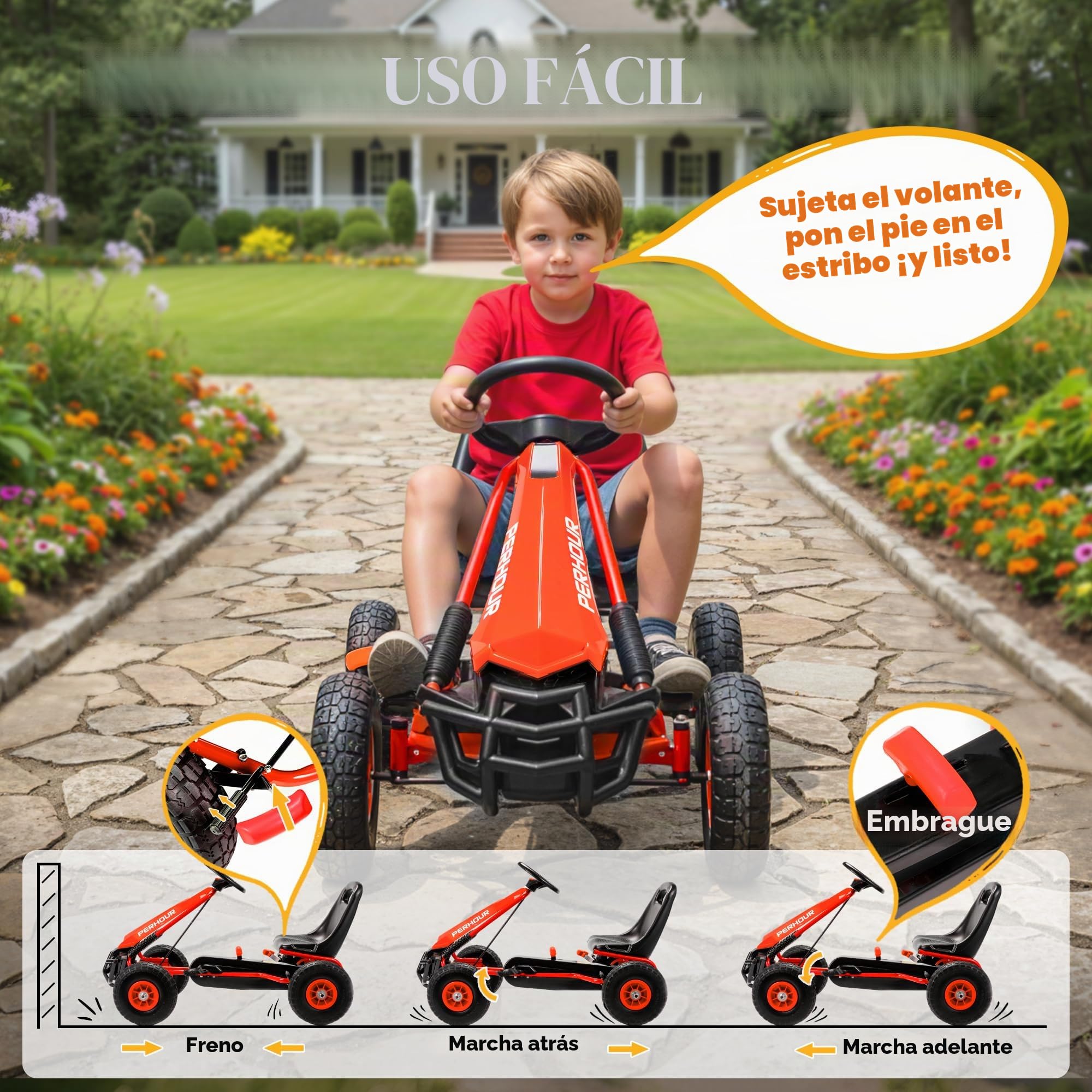 AIYAPLAY Pedal Go Kart niños Asiento Ajustable 3-8 años Rojo