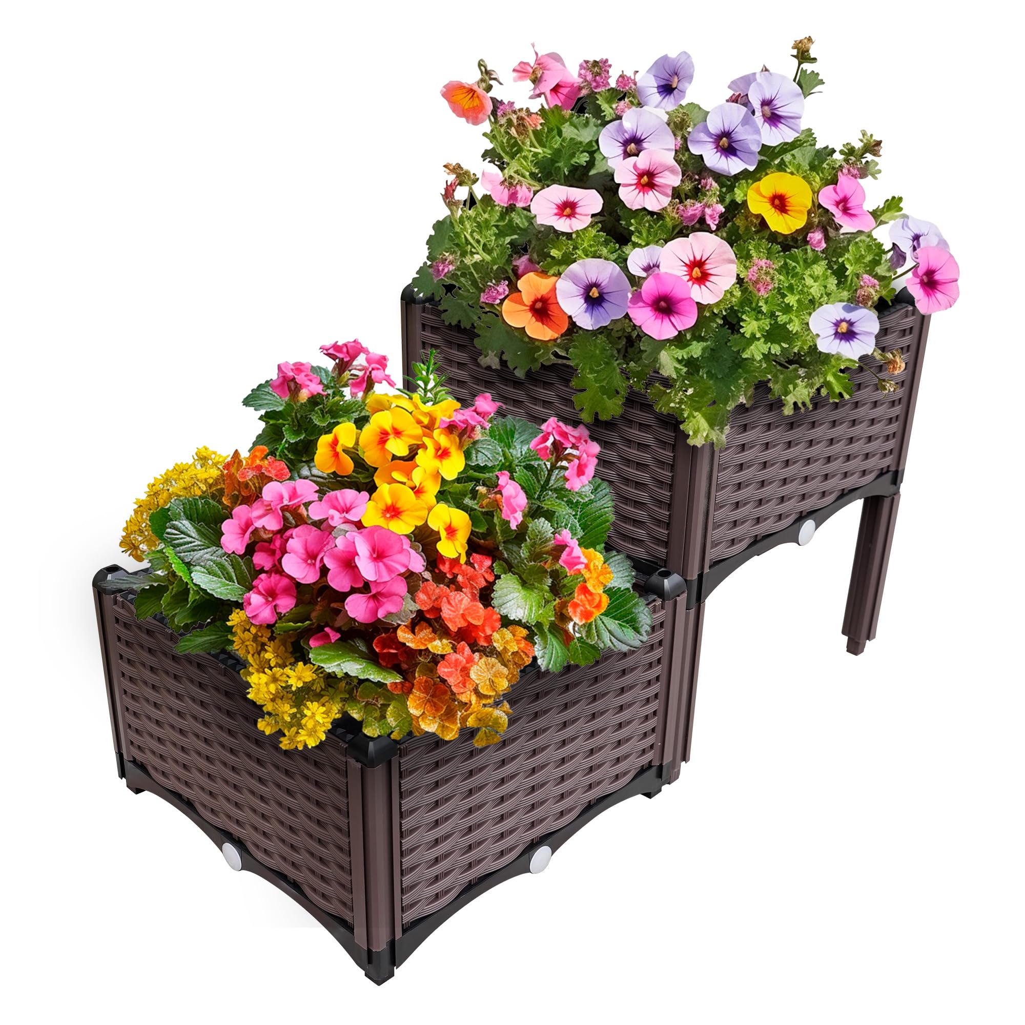 Holy Fire Elevated Raised Garden Bed - Ideal for Patio, Balcony, Yard - Grow Veggies, Flowers, and Plants - Outdoor Gardening Solution - Durable Container for Garden Supplies (2 Set - B)