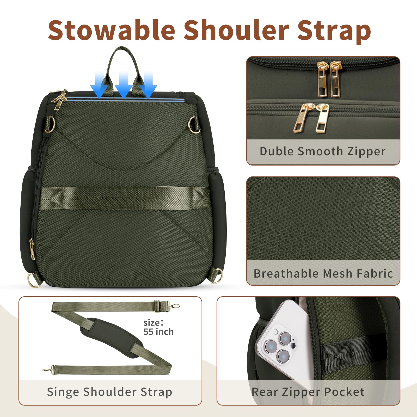 CEI-CEI Borsa per pannolini in neoprene zaino elegante borsa premaman borsa da viaggio per mamma con tasche isolate