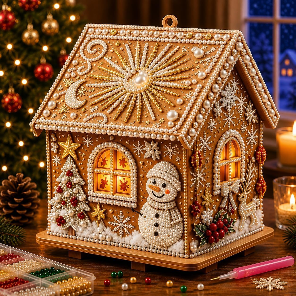3D Christmas Pearl Diamond Painting Wooden House Art Kit for Adults (#J)