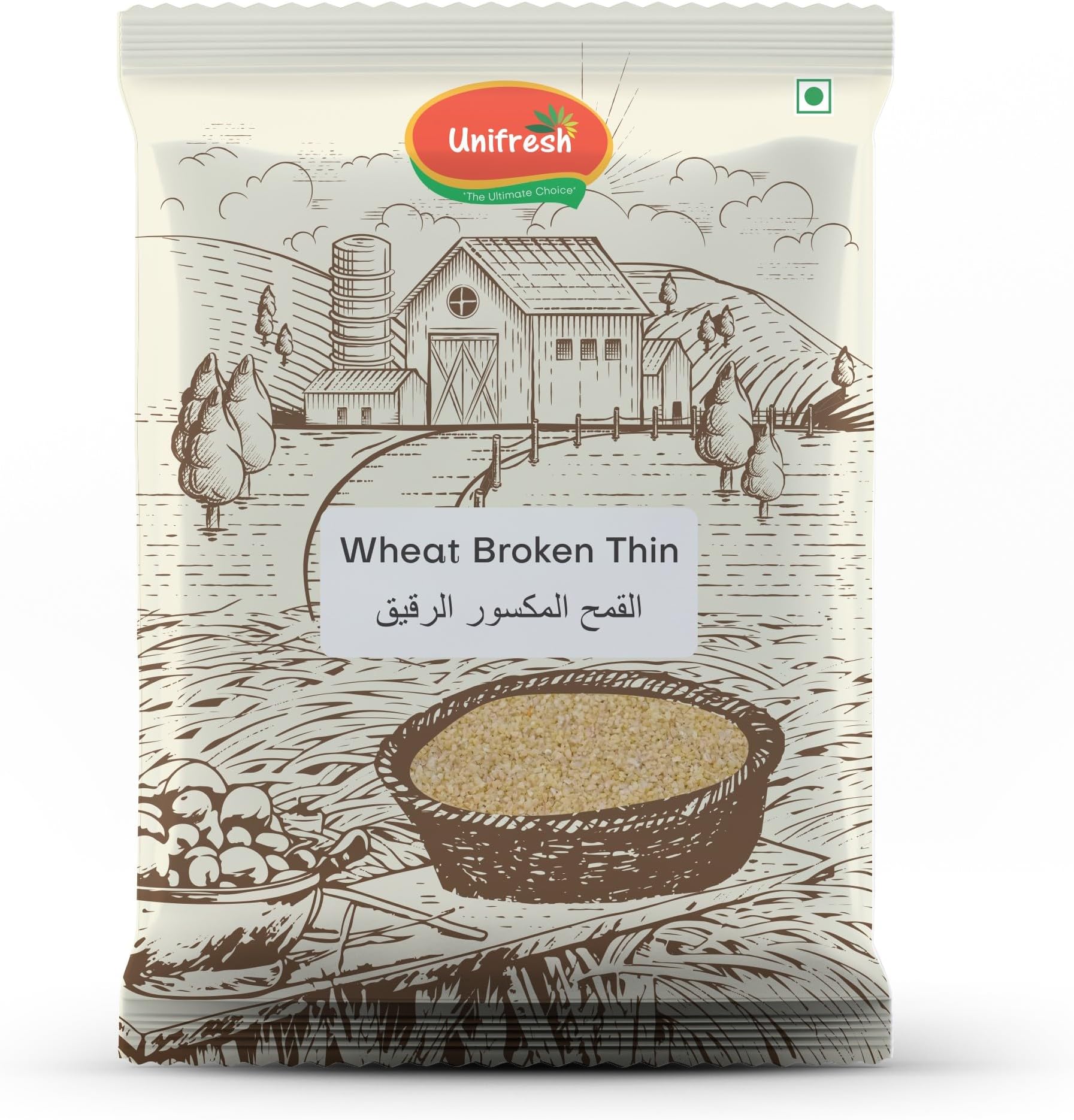 Unifresh Broken Wheat (Dalia) Thin Burghul1kg | Stone-Ground | High Fibre | Healthy Breakfast Grain | India Pack | No Preservatives