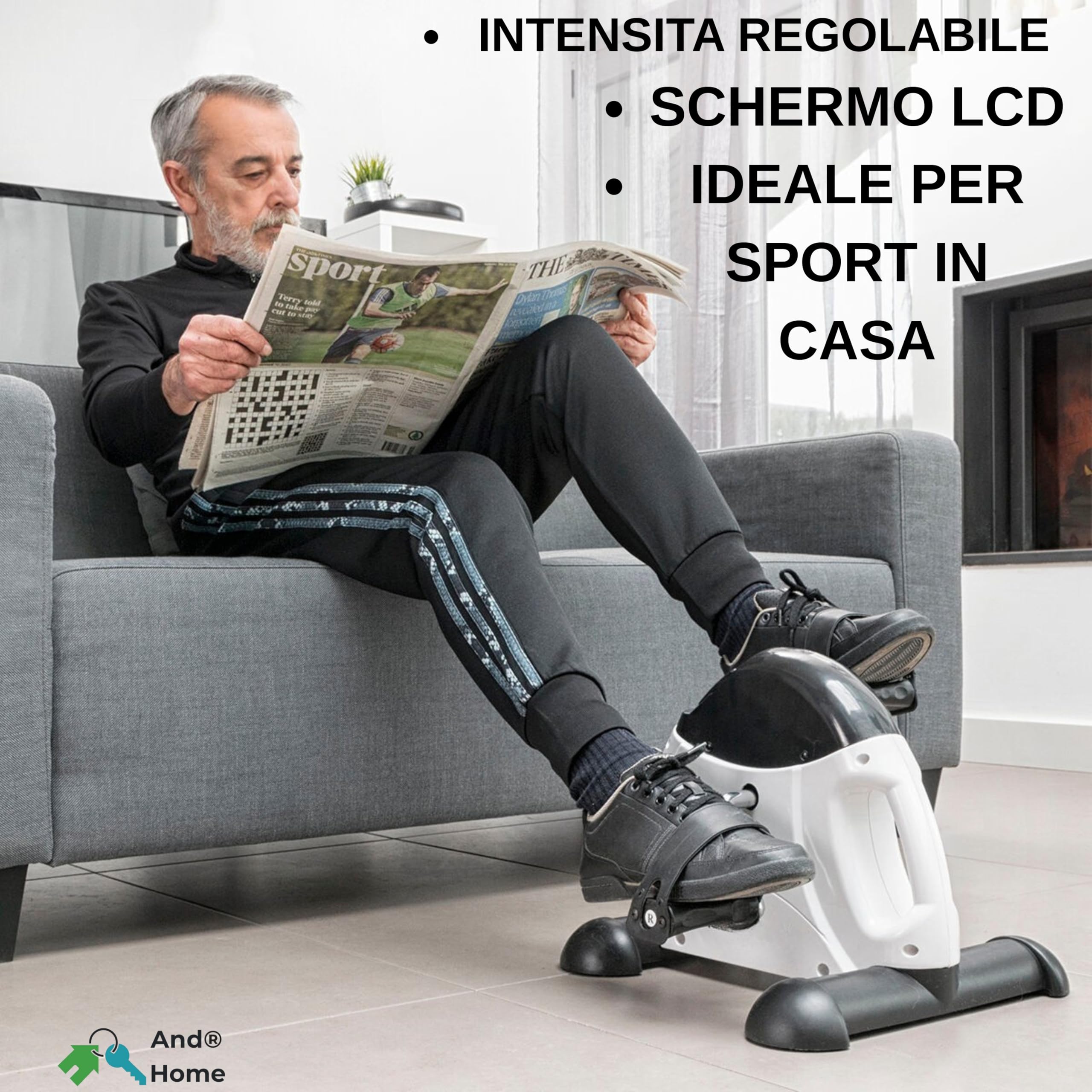 Pedaliera Riabilitazione Braccia/Gambe con Display LCD, Resistenza Regolabile, Mini Cyclette da Scrivania, Pedaliera Per Anziani, Base Stabile Antiscivolo, Pedali XL Antiscivolo, Grigio