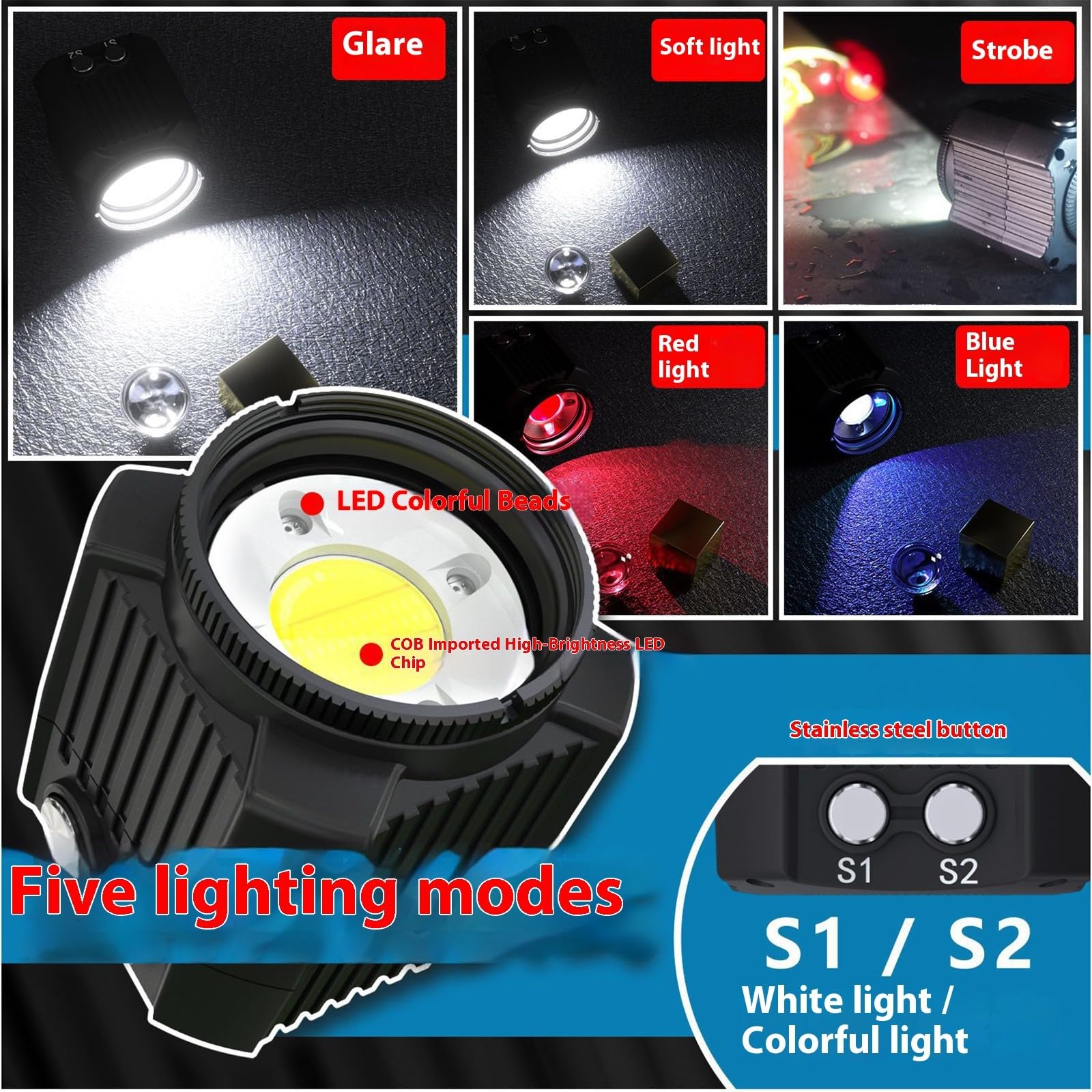 Highlight Torcia subacquea ricaricabile con piano impermeabile a 60 modalità illuminazione Trasportabile per le modalità aggiuntive della action Subaquatica