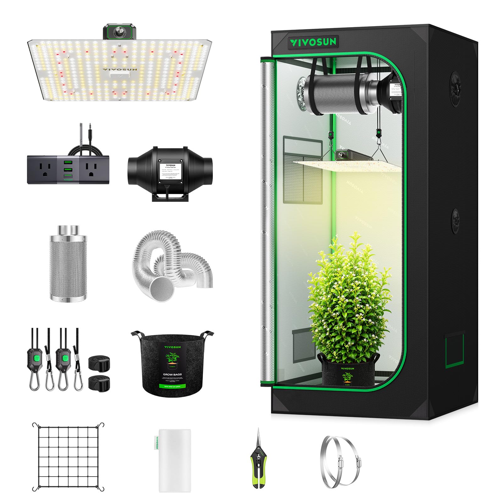 VIVOSUN 2.3x2.3ft Grow Tent Kit with 150W LED Grow Light A22 Smart Plug