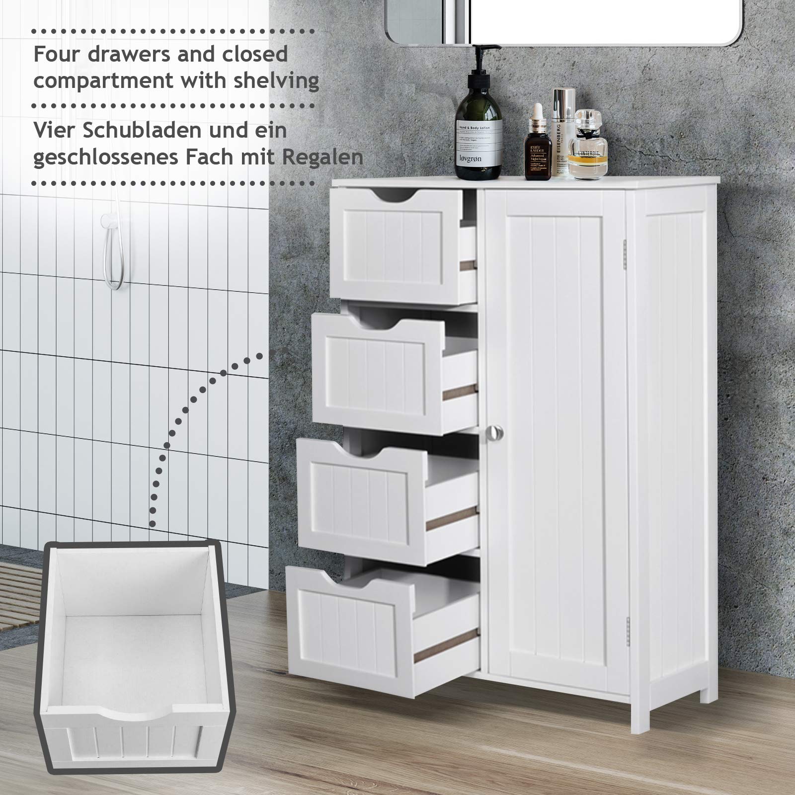 Armadietto Da Bagno Con 4 Cassetti - Bianco 30x60x85 Cm - Foto 3