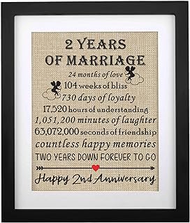 Framed 2nd Anniversary Burlap Print Gifts for 2nd Wedding Anniversary Keepsake Gift for Husband Wife Cotton Anniversary 2 Years of Marriage Couples Gift for 2nd Anniversary (Frame - 2nd)
