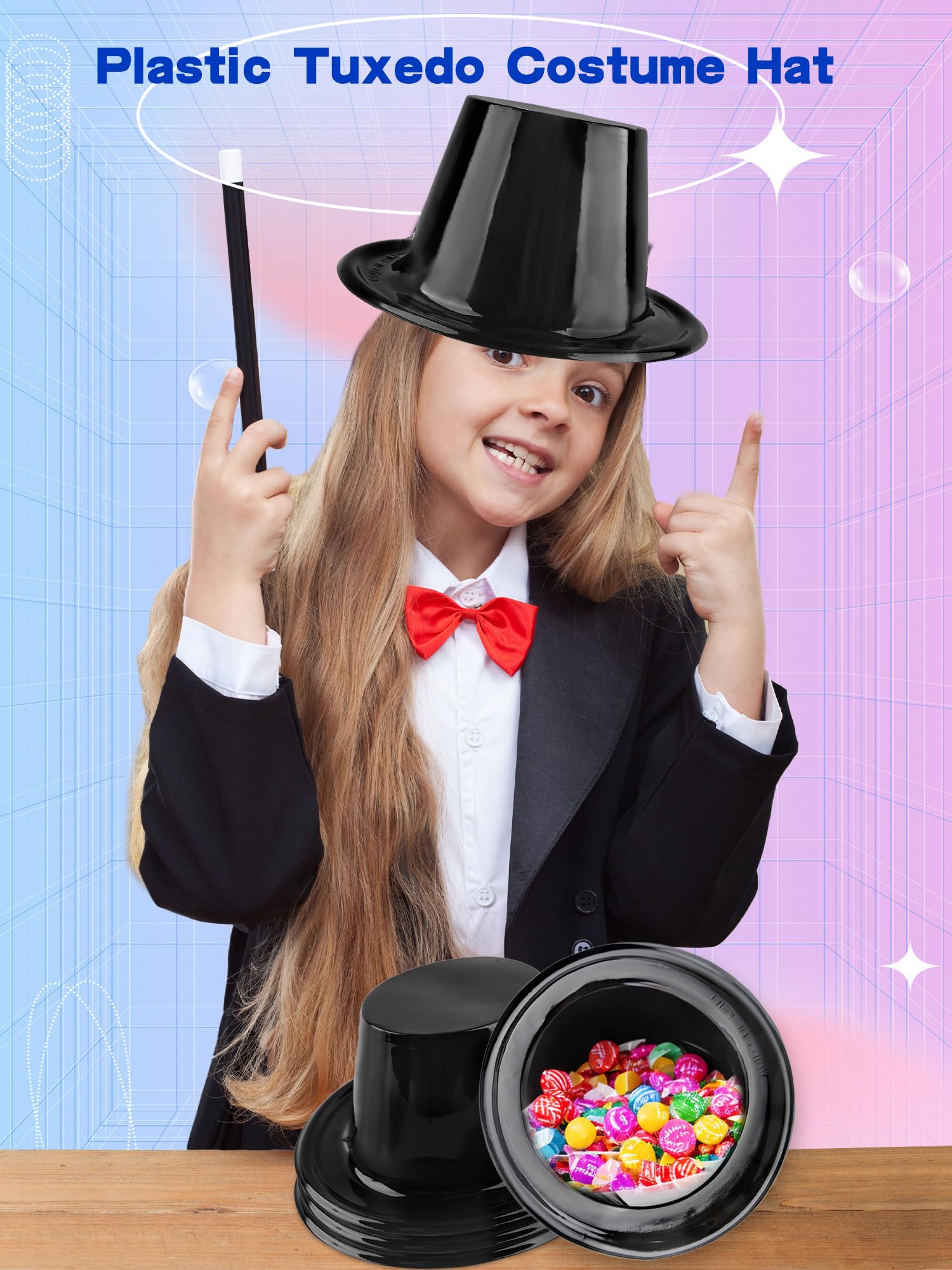20 cappelli a cilindro in plastica per bambini, per travestimento da smoking, cappello nero da mago, per cosplay, spettacoli teatrali