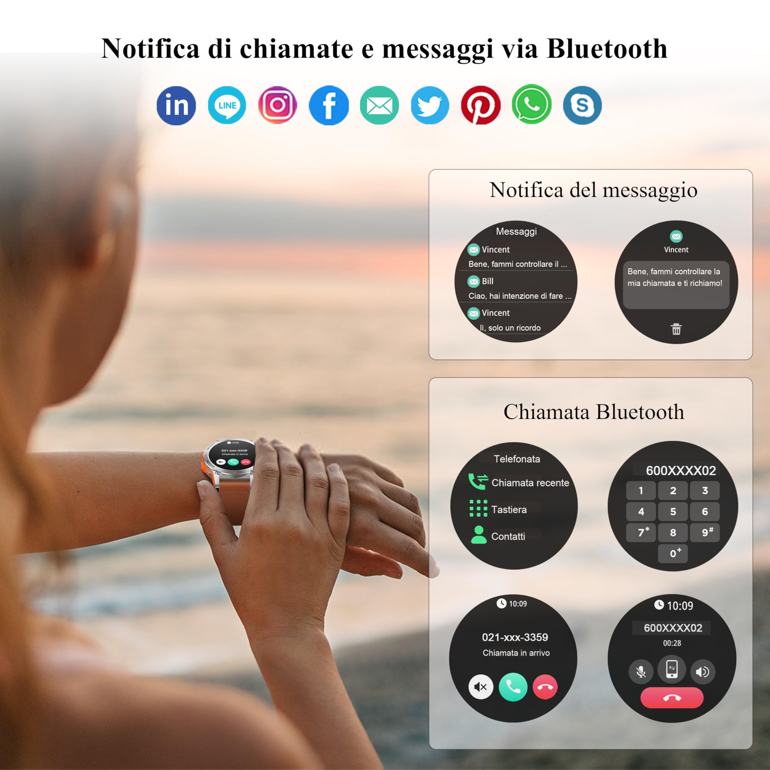 Popglory Smartwatch Uomo Donna, 1.43" AMOLED Orologio Chiamate, Orologio Digitale con Frequenza Cardia/SpO2/Pressione Sanguigna/Sonno/Contapassi, 110+ Sportive Fitness Tracker (No GPS Navigatore)