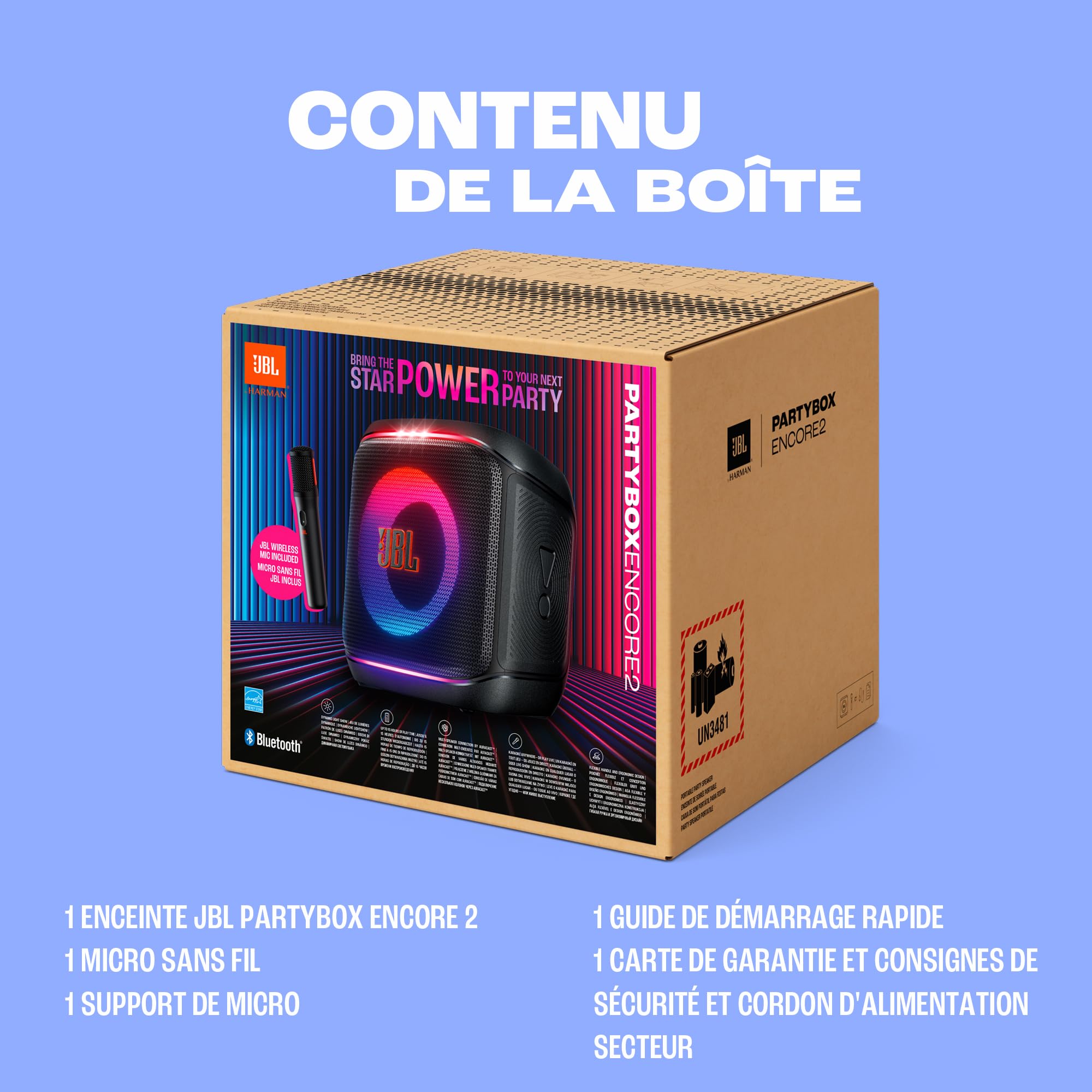 JBL Partybox Encore 2, Enceinte Bluetooth sans fil, 15 h autonomie, IPX4, Son JBL Pro, noir