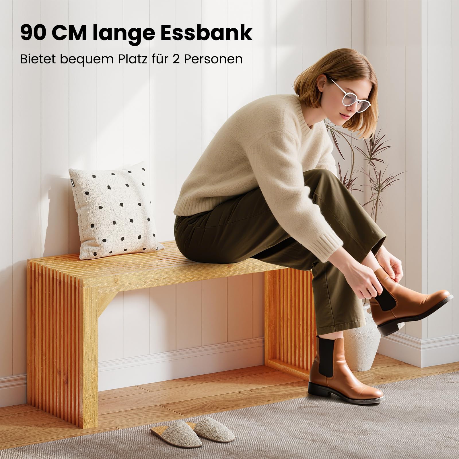 COSTWAY Sitzbank aus Bambus, Schuhbank ohne Lehne, Blumenbank, Bettbank, Garderobenbank, Holzbank für Flur, Esszimmer, Schlafzimmer, 90 x 33 x 43 cm