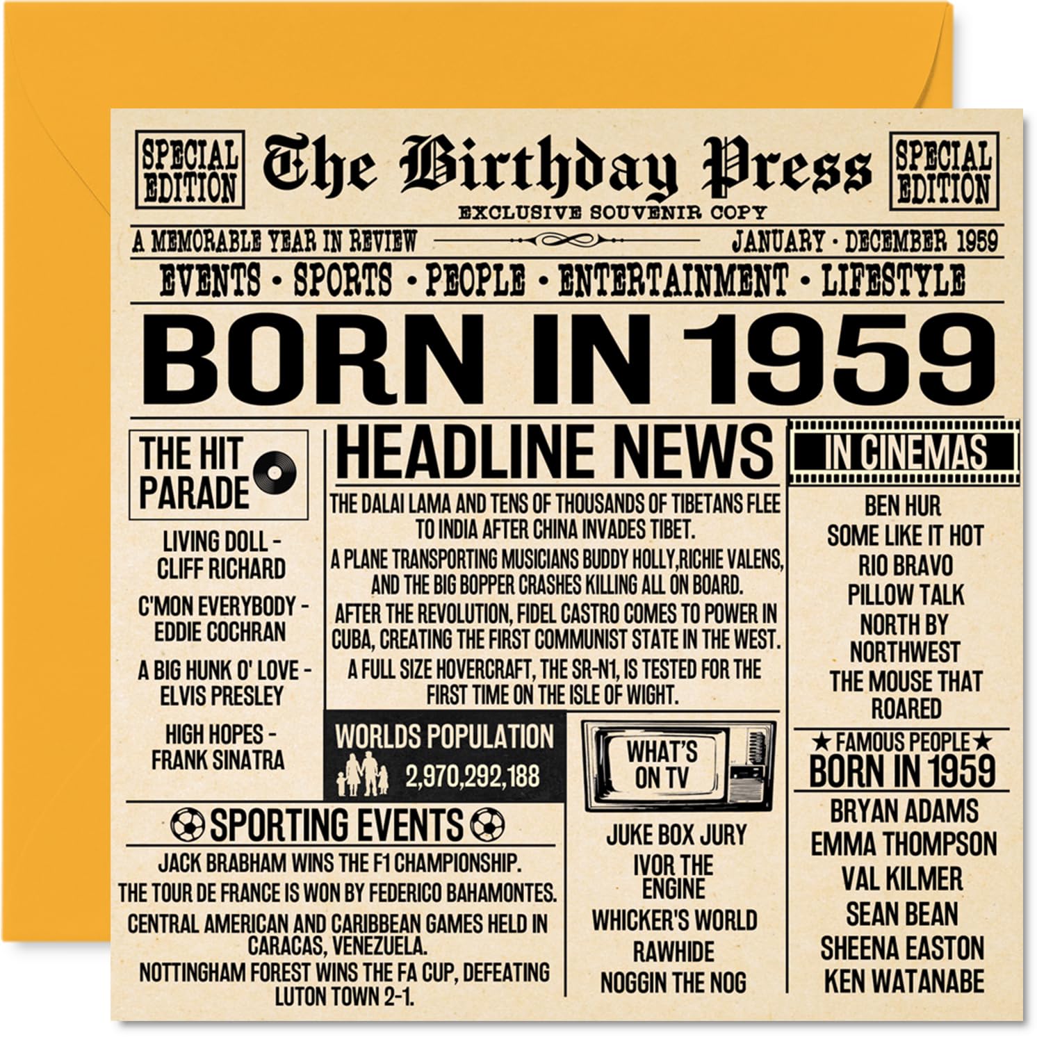 67th Birthday Cards for Men Women - Born In 1959 Newspaper - Happy 67 Birthday Card for Grandad Grandma Nan Vintage Retro Back In 1959, 145mm Bday Greeting Cards