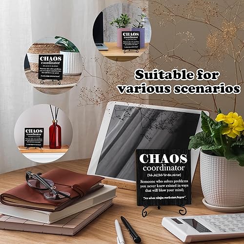 Miniatura 3 de Divertido letrero de madera, decoración de mesa de escritorio con definición de coordinador del caos, regalos de cumpleaños para colegas, jefes y