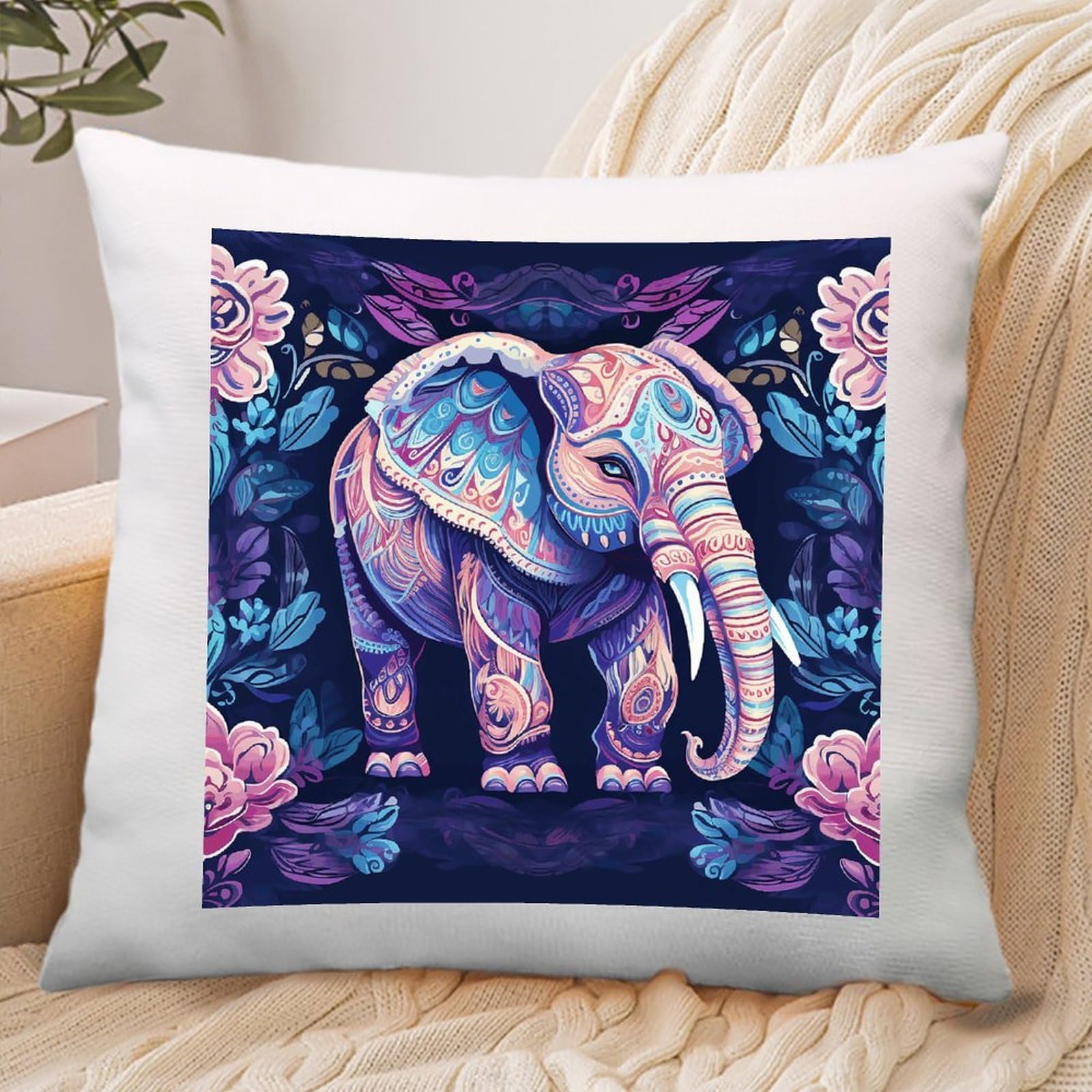 VstaDank Purple Elephant Throw Pillow Covers Square Cushion Cases with Zipper Soft Cotton and Linen Pillowcase Luxury Cozy Pillows Shams Lumbar Pillow Shells for All Seasons