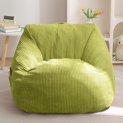 MAXYOYO Kids Bean Bag Chair, Bean Bag Couch with Handle, Comfy Toddler Chair for Boys and Girls, Accent Sofa Chair with Pocket for Gaming Reading Relaxing, Green