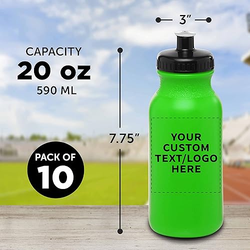 Miniatura 5 de DISCOUNT PROMOS Juego de 10 botellas de agua personalizadas de 20 onzas con tapa a presión, paquete personalizado a granel, perfectas para gimnasio,