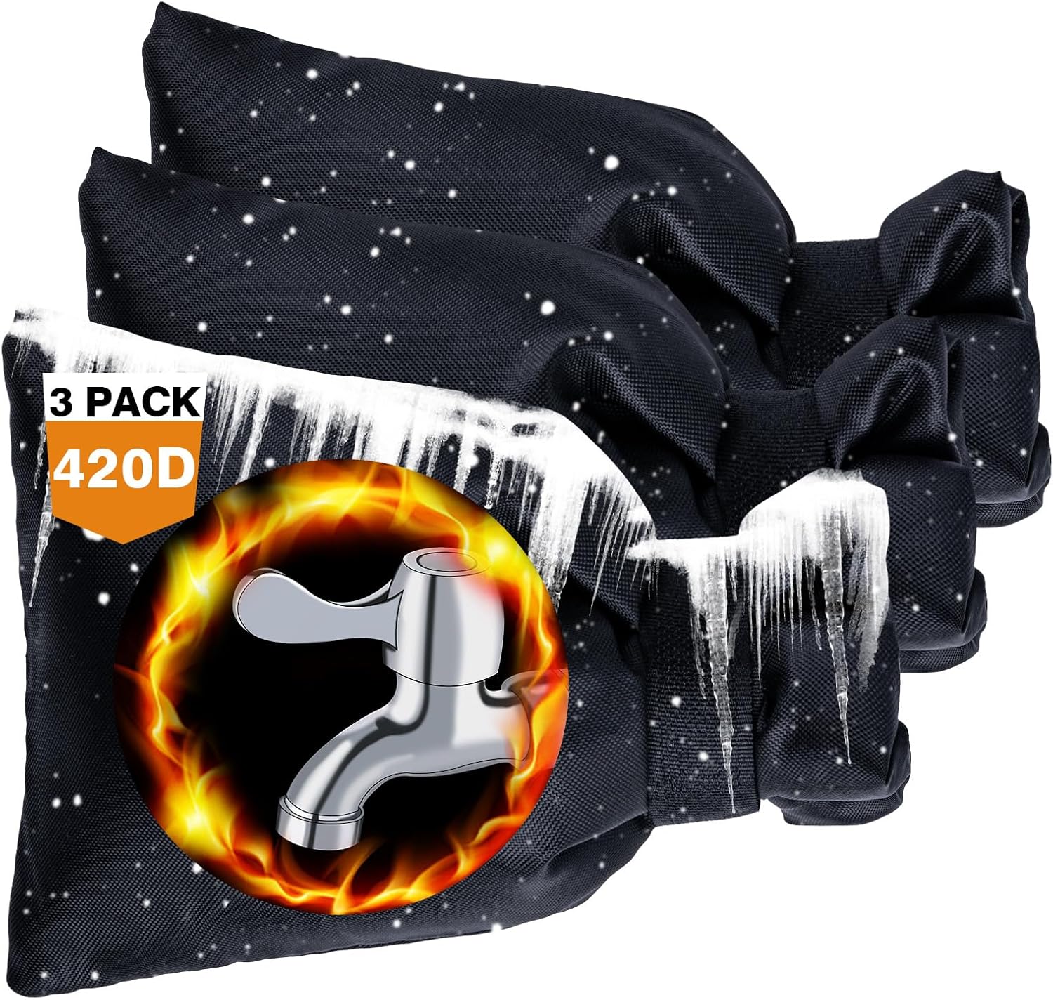 3 Pack Outdoor Faucet Covers for Winter Outdoor Spigot Covers Waterproof Freeze Protection, 8.3" x 5.4" Insulated Reusable Faucet Covers for Winter, Antifreeze Hose Bib Insulation Socks