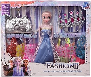 عروسة ملكة جميلة وعصرية للبنات من البلاستيك، مع تاج أنيق والعديد من الفساتين المنفوشة لإضفاء المزيد من المتعة، مجموعة من 12 قطعة - متعددة الألوان