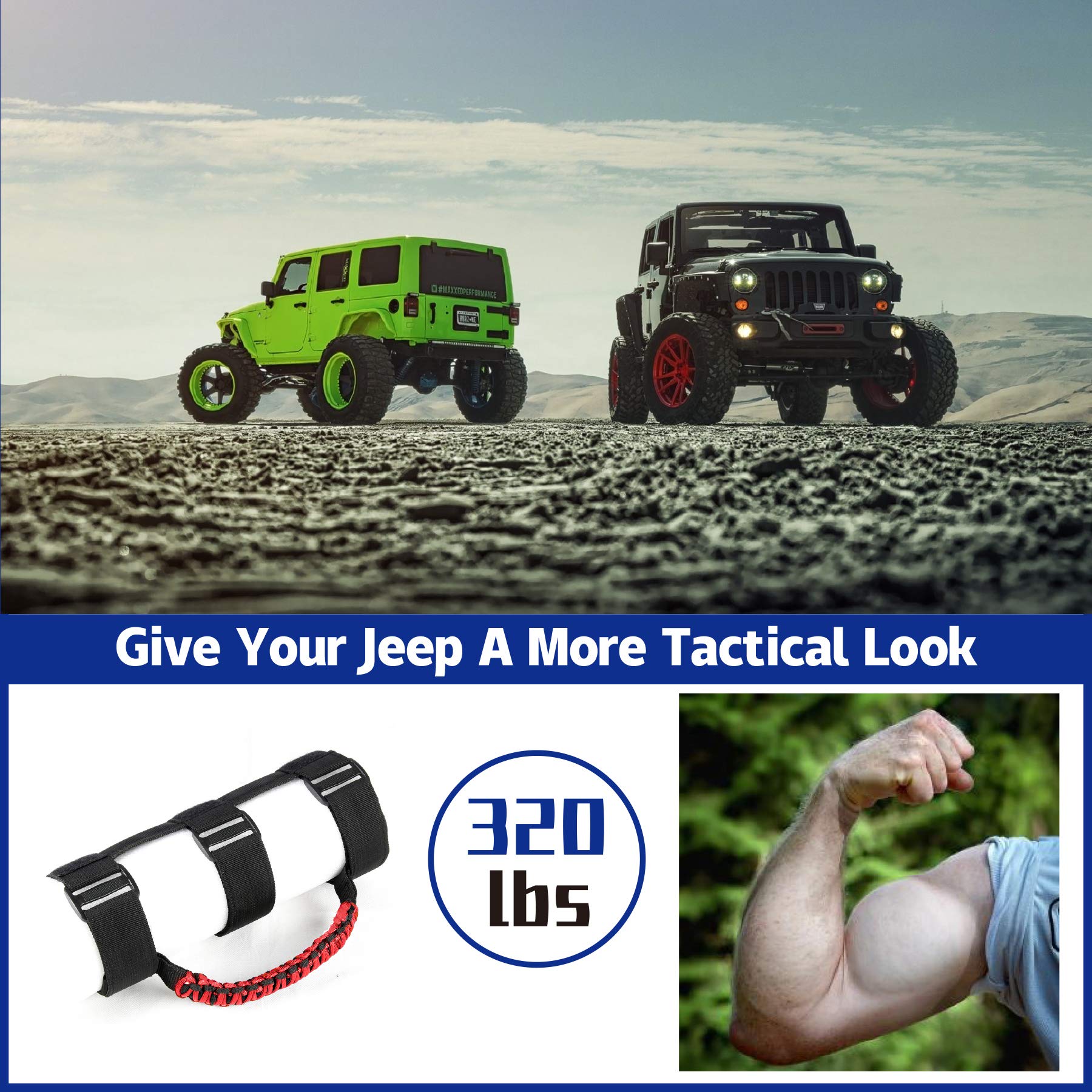 Lot De 2 Poignées Pour Jeep Wrangler YJ TJ JK JKU JL JLU Sahara Rubicon X Sports Freedom & Unlimited 1987-2020 (noir