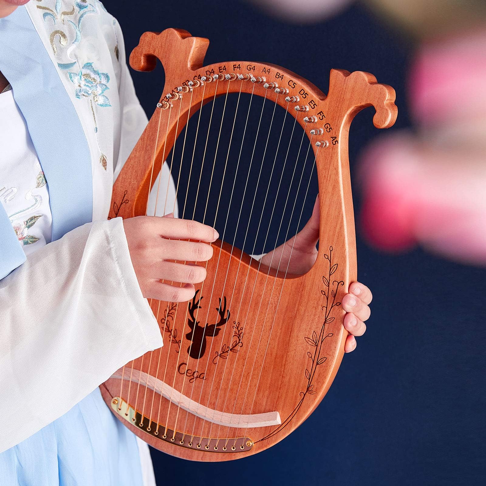 16-strunowa drewniana harfa lirowa z kluczem do strojenia, 3 kostki, dodatkowy zestaw strun, pudełko rezonansowe, instrument muzyczny dla początkujących i profesjonalistów