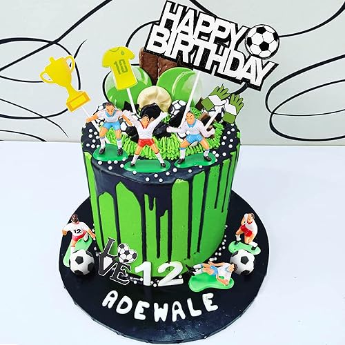 Miniatura 5 de 19 piezas de decoración de pastel de fútbol  decoración temática de jugador de fútbol para fiesta de fútbol, suministros de fiesta de cumpleaños de